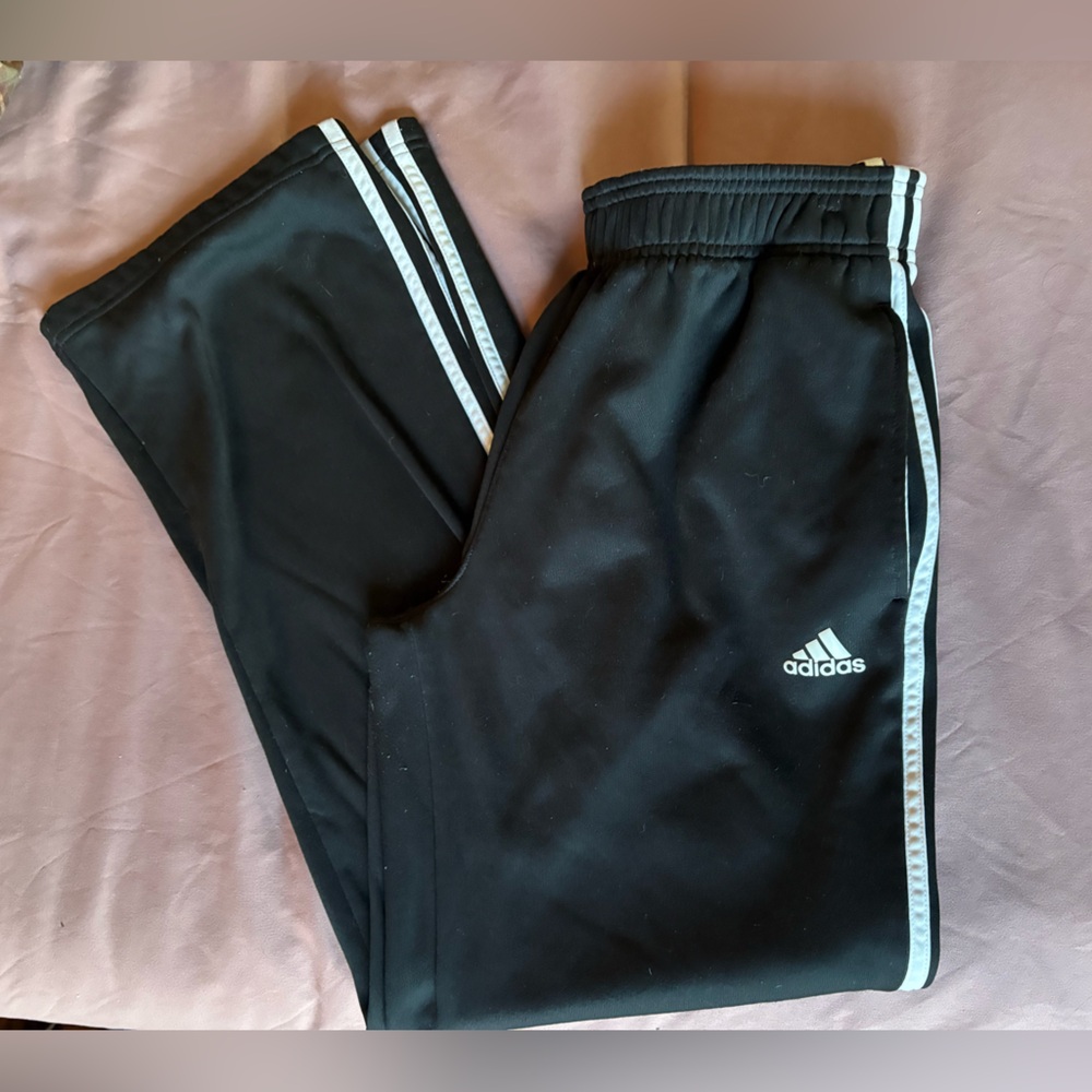 adidas Black Track Pants with White Stripe Accents